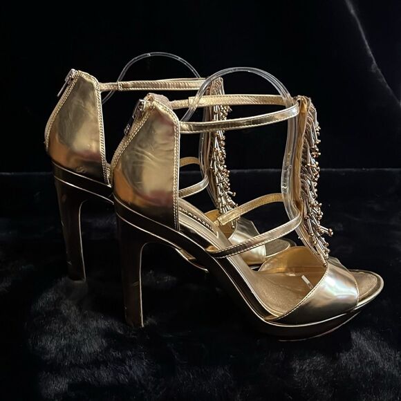 BCBG MaxAzeria Gold Beaded High Heel Sandals - Picture 4 of 11